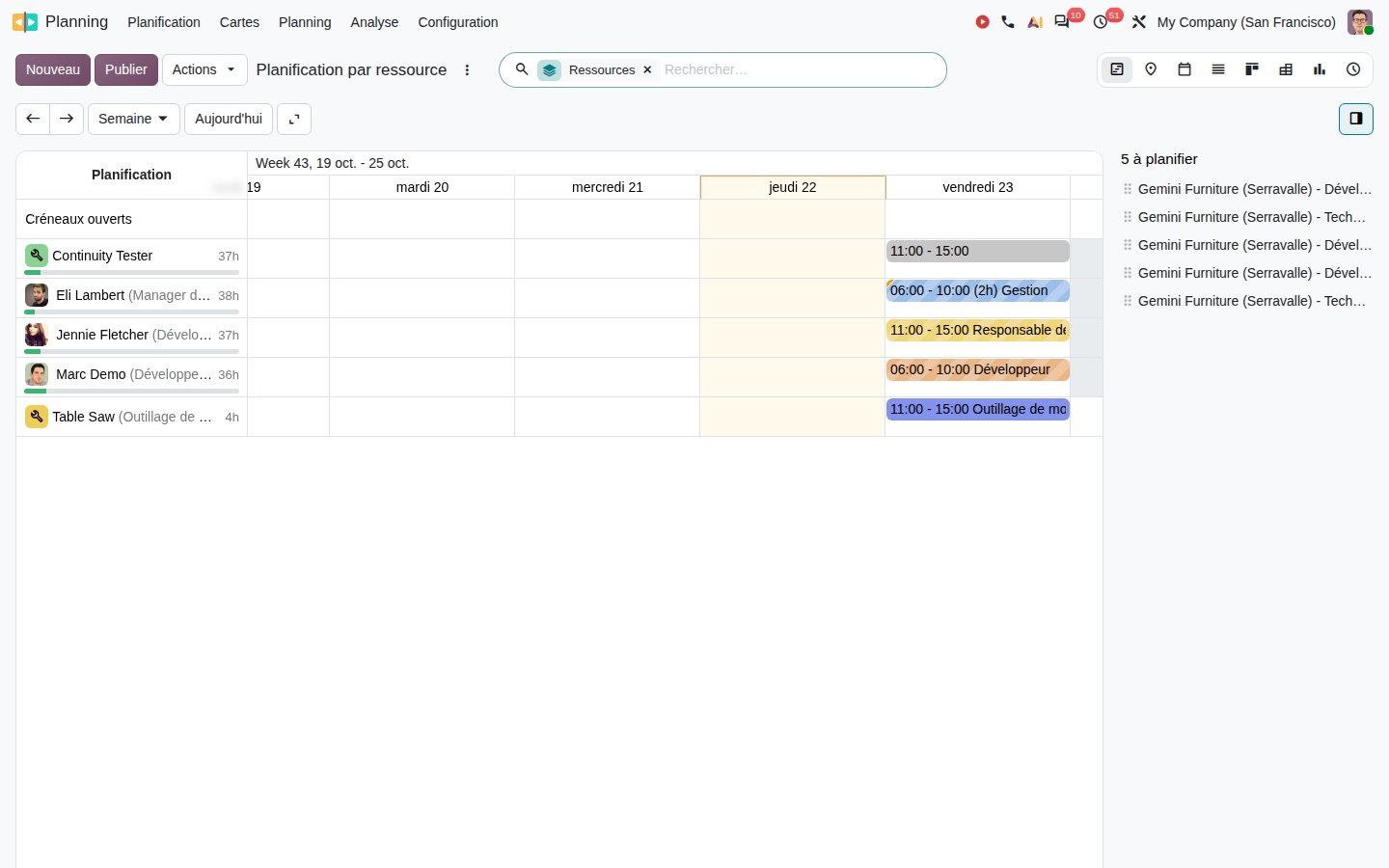 Planification par ressource dans Odoo 20